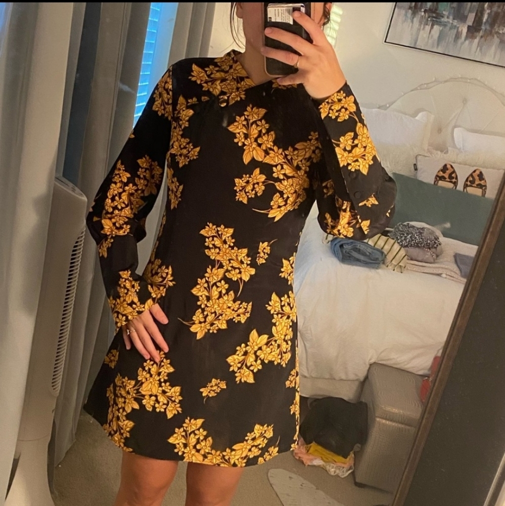Topshop Oriental Style Dress Golden Flowers NWT size 4